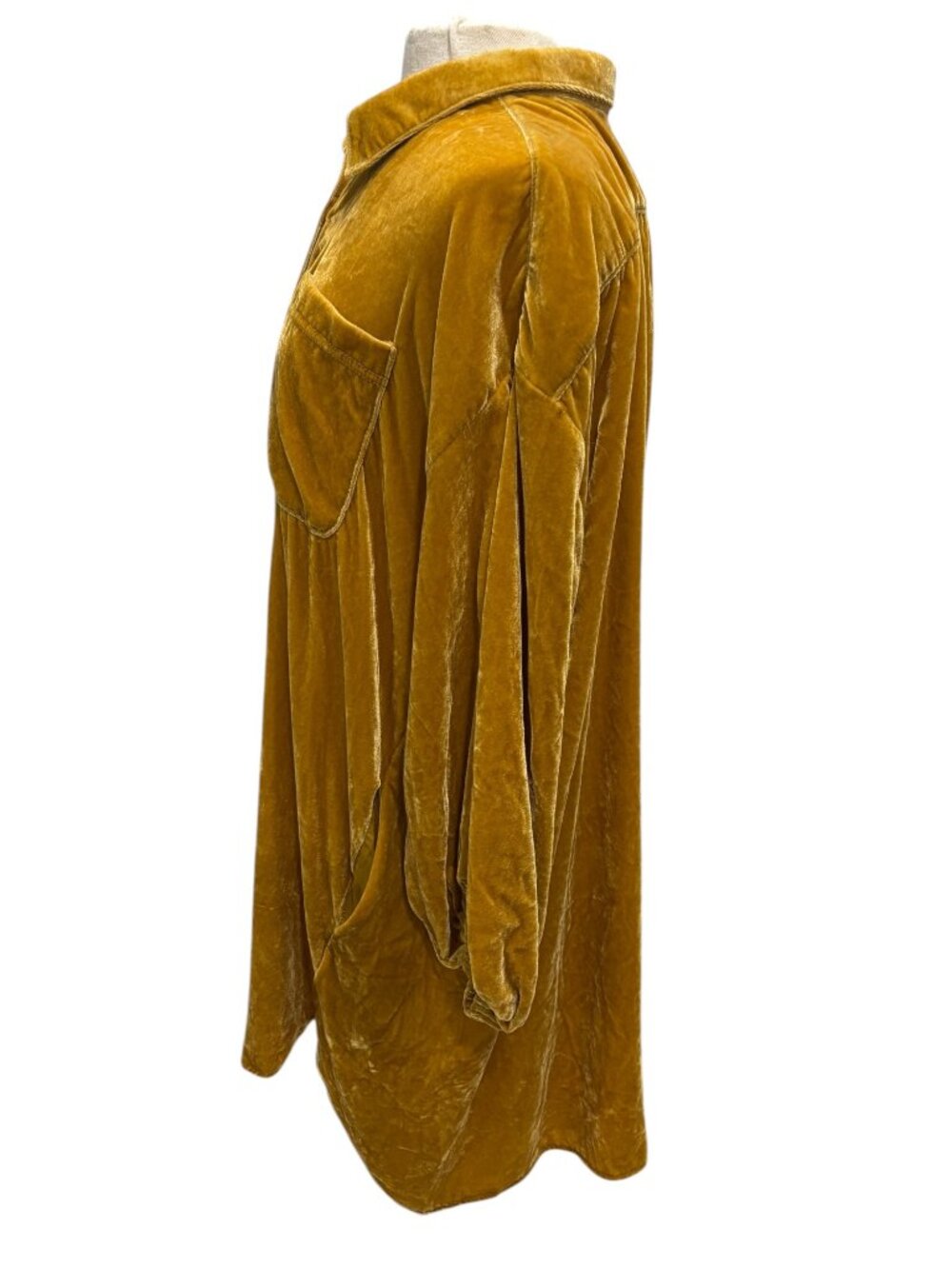 Free People Velvet Oversized Tunic Shirt Gold Mustard Boho Small S - Picture 3 of 11
